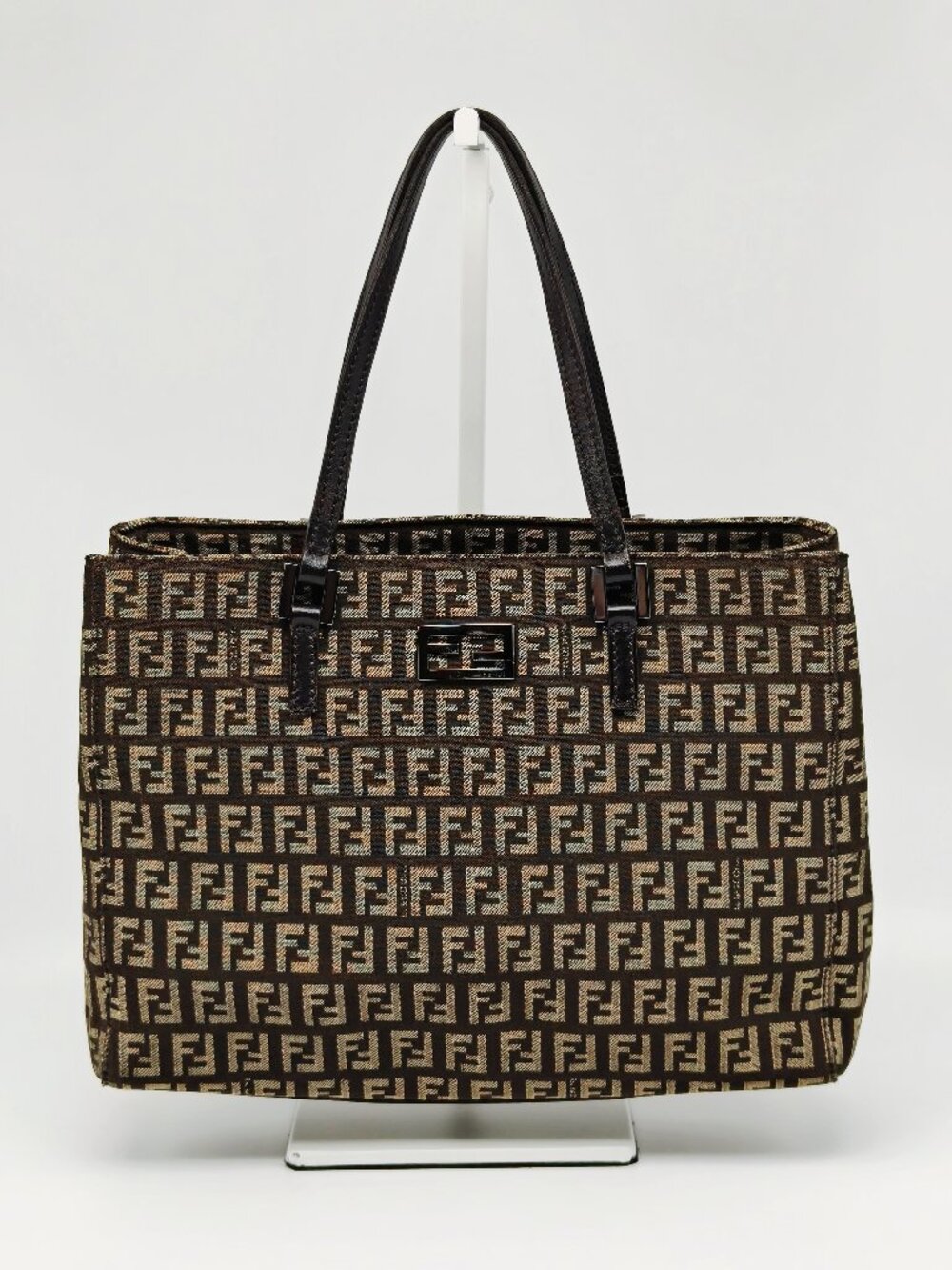 Fendi Zucca Mini Tote Bag Brown Canvas Leather Shoulder Bag